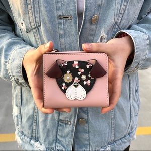 🎁Kate Spade Floral Pup Small l-zip Bifold wallet